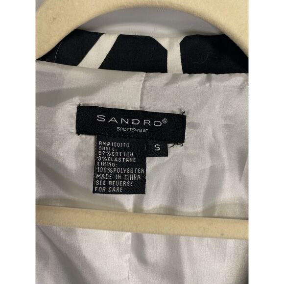 SANDRO SPORTSWEAR‎ Tie Front Jacket Size Small Black Geometric Print 3/4 Sleeve - Picture 3 of 3